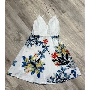 Floral Lace White Dress Mini Sleeveless Spaghetti Strap Sundress